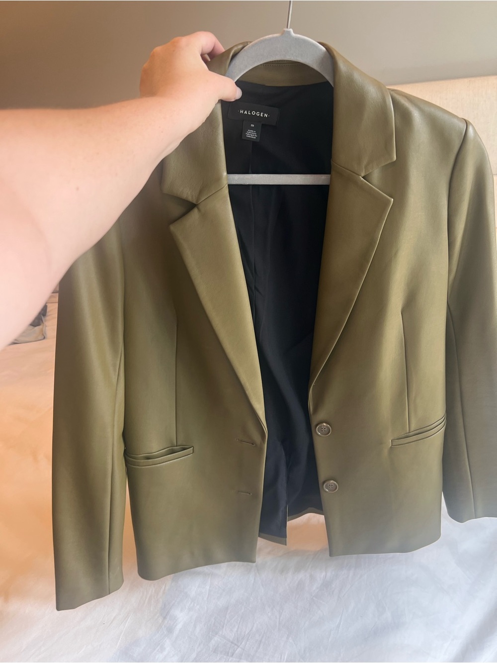 Halogen Olive Blazer with Notched Lapel